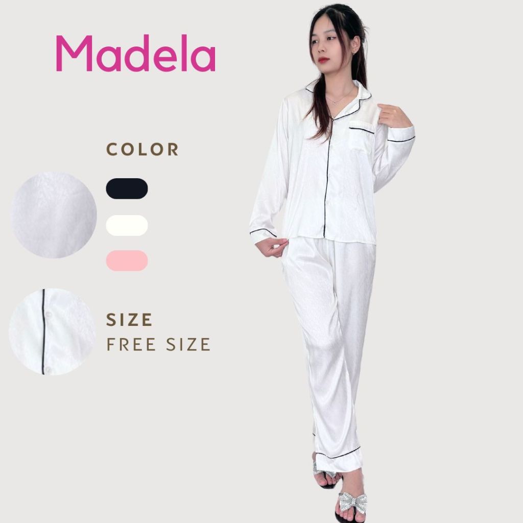 Đồ Bộ Nữ Lụa Thu Đông Mặc Nhà Madela Cao Cấp Dài Tay Vải Lụa Mịn, Bộ Pijama Mặc Nhà Thoải Mái