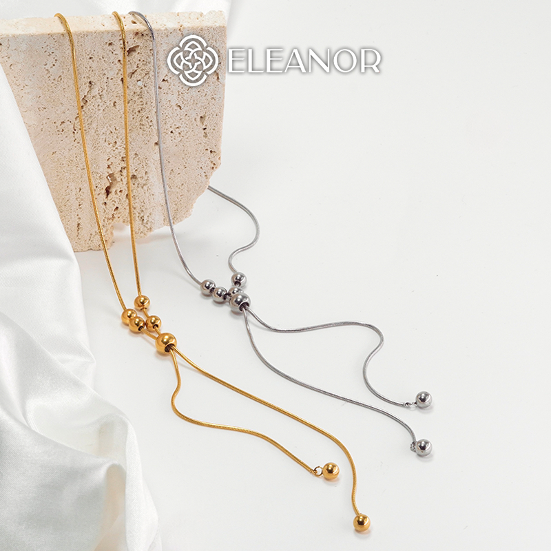 Dây chuyền nữ titan Eleanor Accessories dáng dài sợi mảnh mặt phối bi tròn phụ kiện trang sức 6760