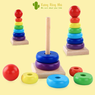Đồ Chơi Gỗ  Tháp Xếp Chồng 7 Sắc Cầu Vồng Giáo Cụ Montessori Xương Rồng Nhỏ