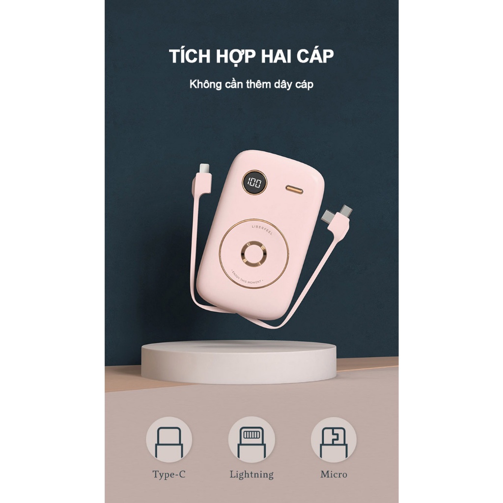 Pin sạc dự phòng 10000mAh Xiaomi Liberfeel QC3.0 T45 kèm cáp sạc