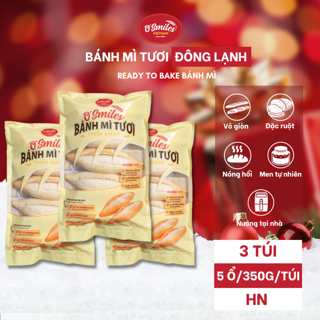Combo 3 Bánh Mì Tươi Đông Lạnh O'Smiles 350g/túi/5 ổ OSmiles