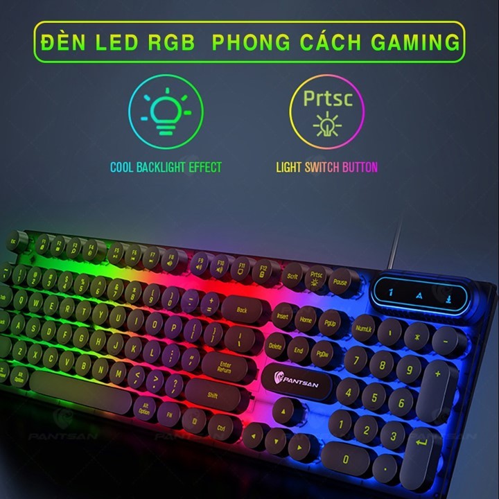 Bàn phím máy tính gaming giả cơ PANTSAN PK100 có dây nút tròn Led 7 màu cực đẹp