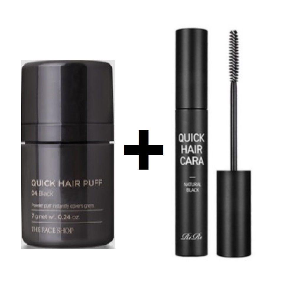 Combo Phấn Phủ Hói Che Khuyết Điểm Tóc Quick Hair Puff + Mascara Nhuộm Tóc Bạc RiRe Quick Hair Cara