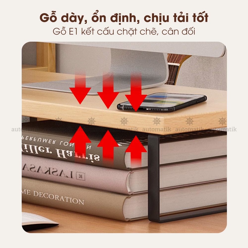 Kệ Gỗ Để Màn Hình Máy Tính, Laptop, Giá Đỡ Thông Minh, Kê Tối Ưu Diện Tích, Gọn Gàng, Decor Trang Trí - Automatik