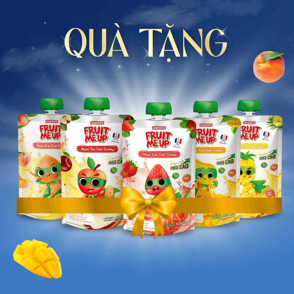 [Quà Tặng Không Bán] Combo 5 Túi Nước Trái Cây Dinh Dưỡng Hỗn Hợp 5 Vị- ANDROS FRUIT ME UP - 150ml x 5