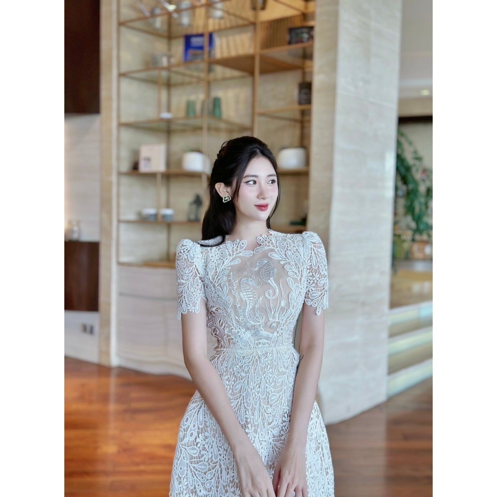 Đầm thiết kế ren đuôi công ngắn phù hợp đi làm đi chơi V048