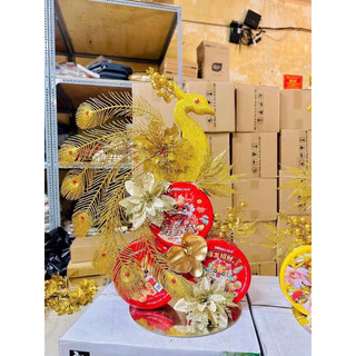 Set phụ kiện hình con công trang trí tháp nước, bánh kẹo, decor nhà cửa ngày tết