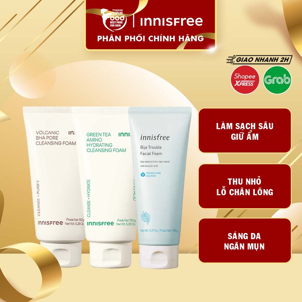 Sữa Rửa Mặt Se Khít Lỗ Chân Lông, Giảm Bã Nhờn Innisfree Volcanic BHA Pore Cleansing Foam 150g