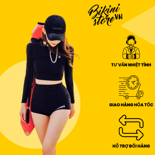 BikiniStoreVn : Đồ bơi tay dài croptop B74 - Đồ tắm biển nữ kín đáo - Đồ bơi quần đùi - Bikini dài tay 2 mảnh che bụng