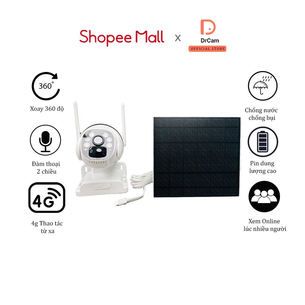 Camera 4G ngoài trời DrCam 5W và 7W Năng Lượng Mặt Trời - Hàng chính hãng - Bảo hành 12 tháng