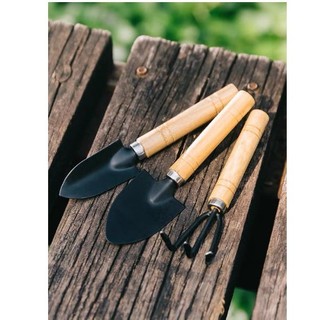 Dụng Cụ Làm Vườn Bộ 3 Món Cán Gỗ (Xẻng - Cào - Xới Đất)