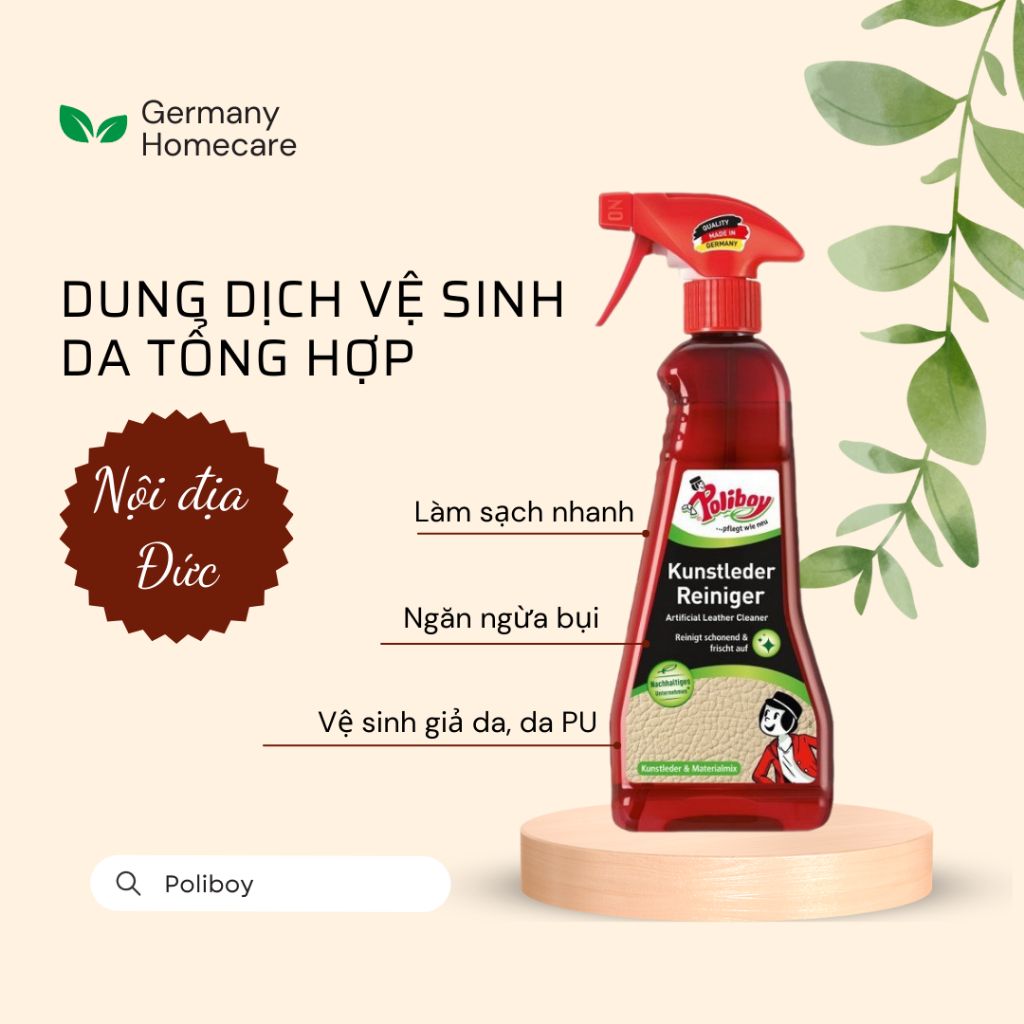 Xịt Vệ Sinh Đồ Da Nhân Tạo POLIBOY Vệ Sinh Sofa Da, Túi Da Tổng Hợp, Giày Giả Da 375ml