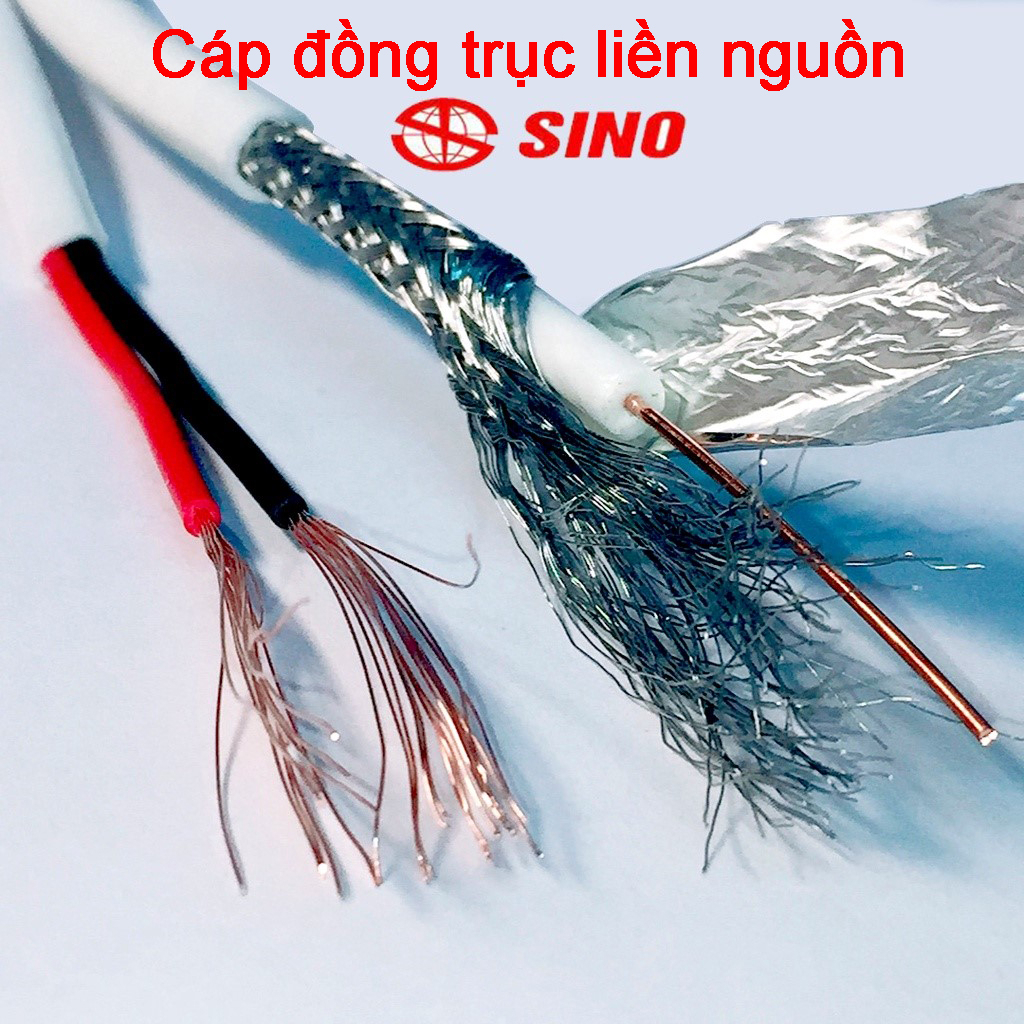 Cáp đồng trục SINO có bọc bạc chống nhiễu, dây cáp dùng để kết nối tín hiệu camera, dây cáp có lõi đồng nguyên chất