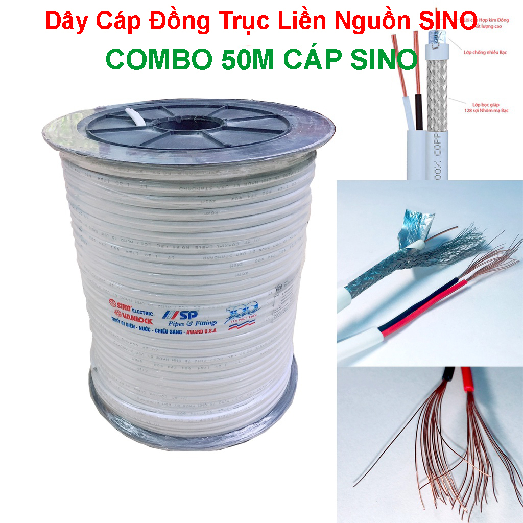 Cáp đồng trục SINO có bọc bạc chống nhiễu, dây cáp dùng để kết nối tín hiệu camera, dây cáp có lõi đồng nguyên chất