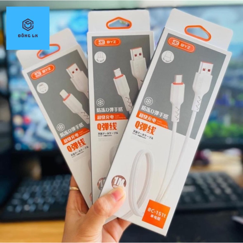 CÁP SẠC NHANH BYZ 1M,Model: BC-151: USB-IPHOON, TYPE C, MICRO, BẢO HANH 1 ĐỔI 1
