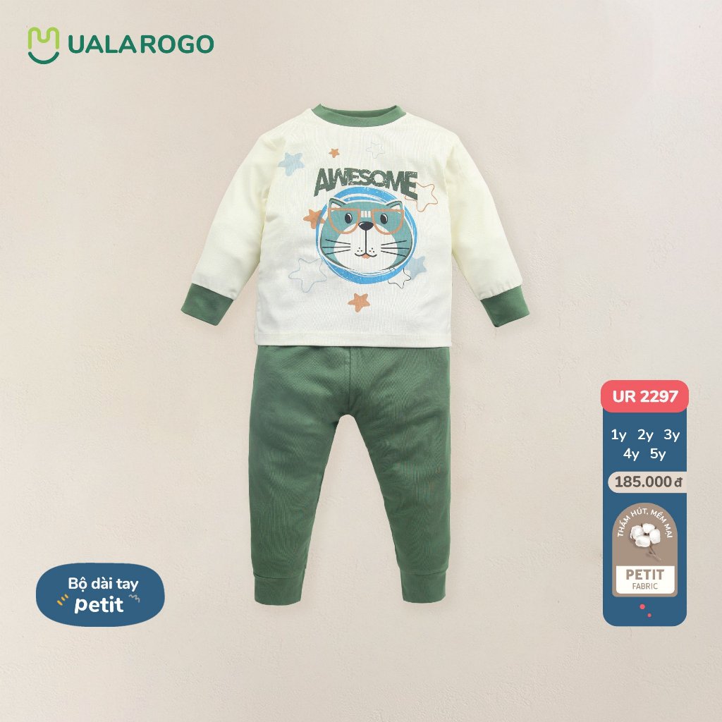 Bộ thu đông cho bé Ualarogo 1 - 5 tuổi vải Petit thoáng mát co giãn thấm hút mềm mại 2297