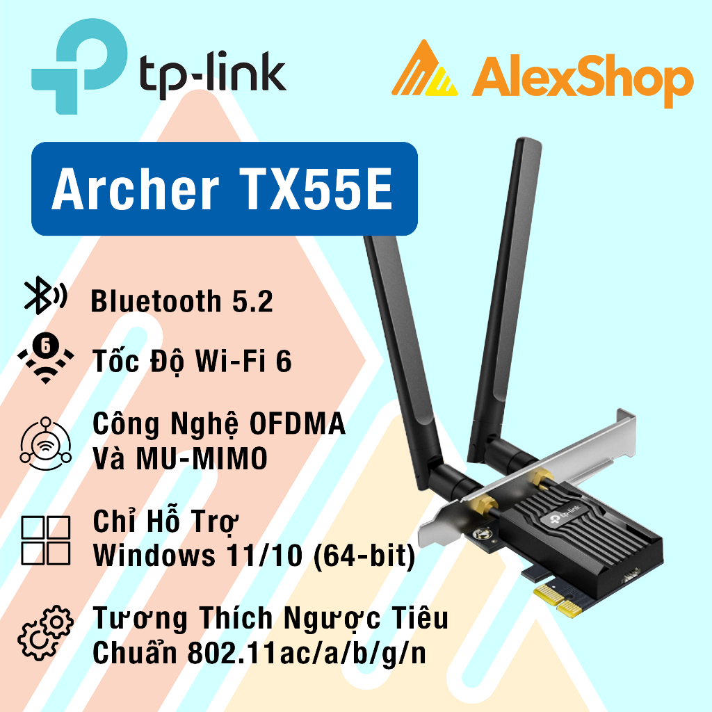 Card WiFi 6 TP-Link TX55E Băng Thông Ax3000, Bluetooth 5.2 Dành cho PC