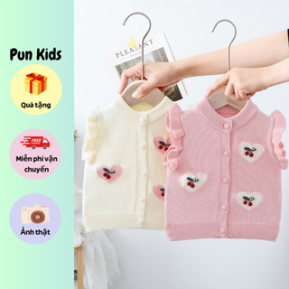 Áo gile len thu đông họa tiết quả cherry, màu hồng, màu kem cho bé gái từ 7-18kg AMĐ46