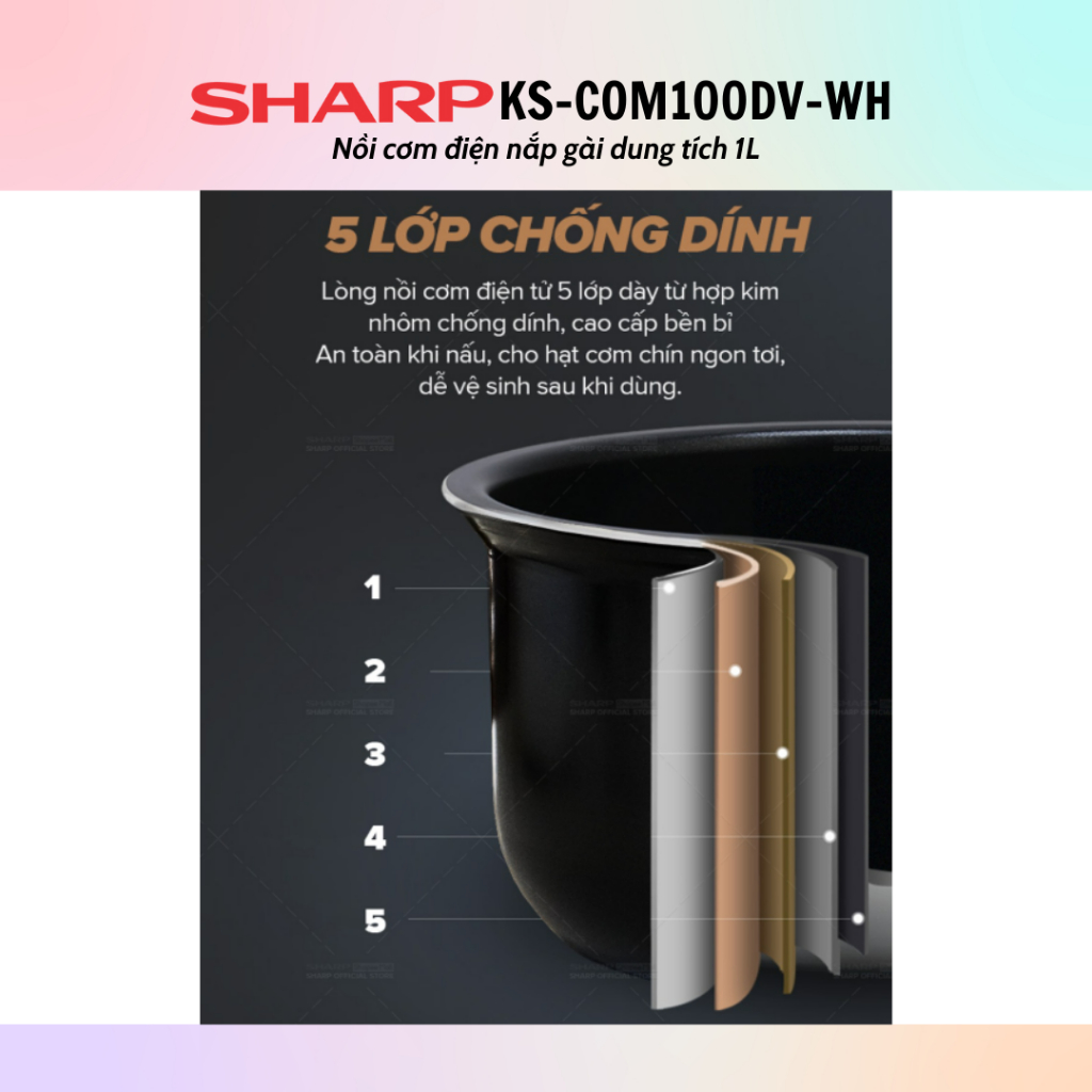 Nồi cơm điện tử Sharp KS-COM100DV-WH (Dung tích 1L) - Hàng Chính Hãng