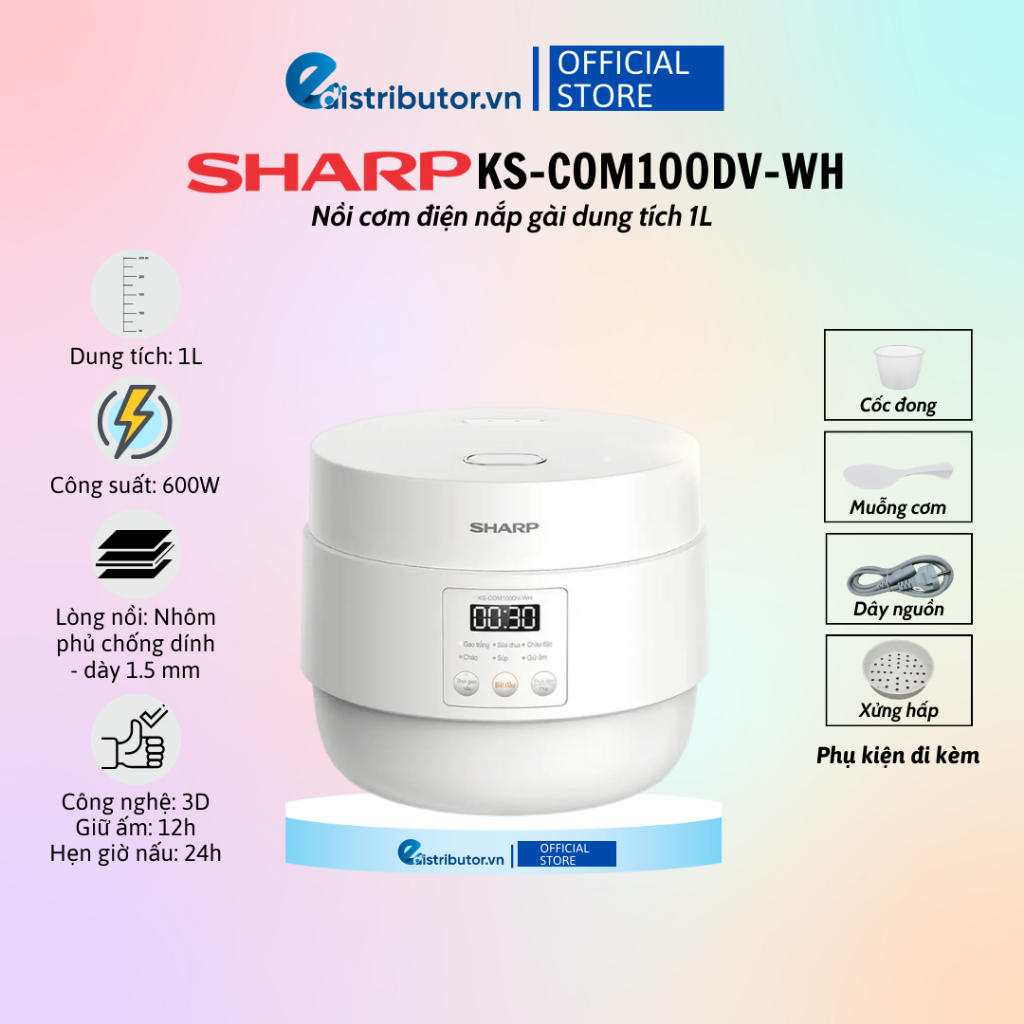 Nồi cơm điện tử Sharp KS-COM100DV-WH (Dung tích 1L) - Hàng Chính Hãng