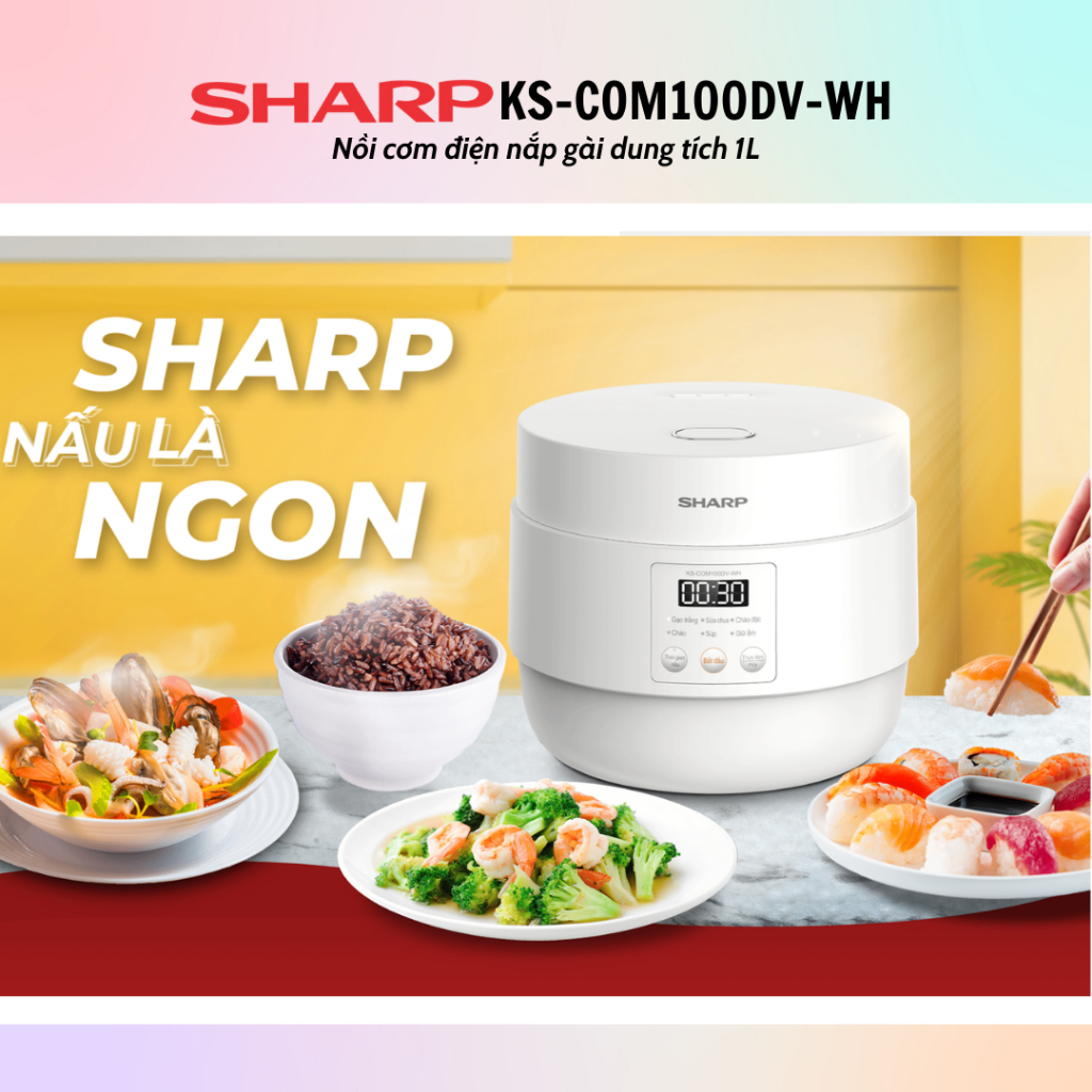 Nồi cơm điện tử Sharp KS-COM100DV-WH (Dung tích 1L) - Hàng Chính Hãng