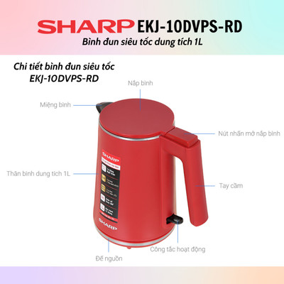 [HỎA TỐC] Bình đun siêu tốc Sharp EKJ-10DVPS-RD (dung tích 1.0L) - Hàng Chính Hãng