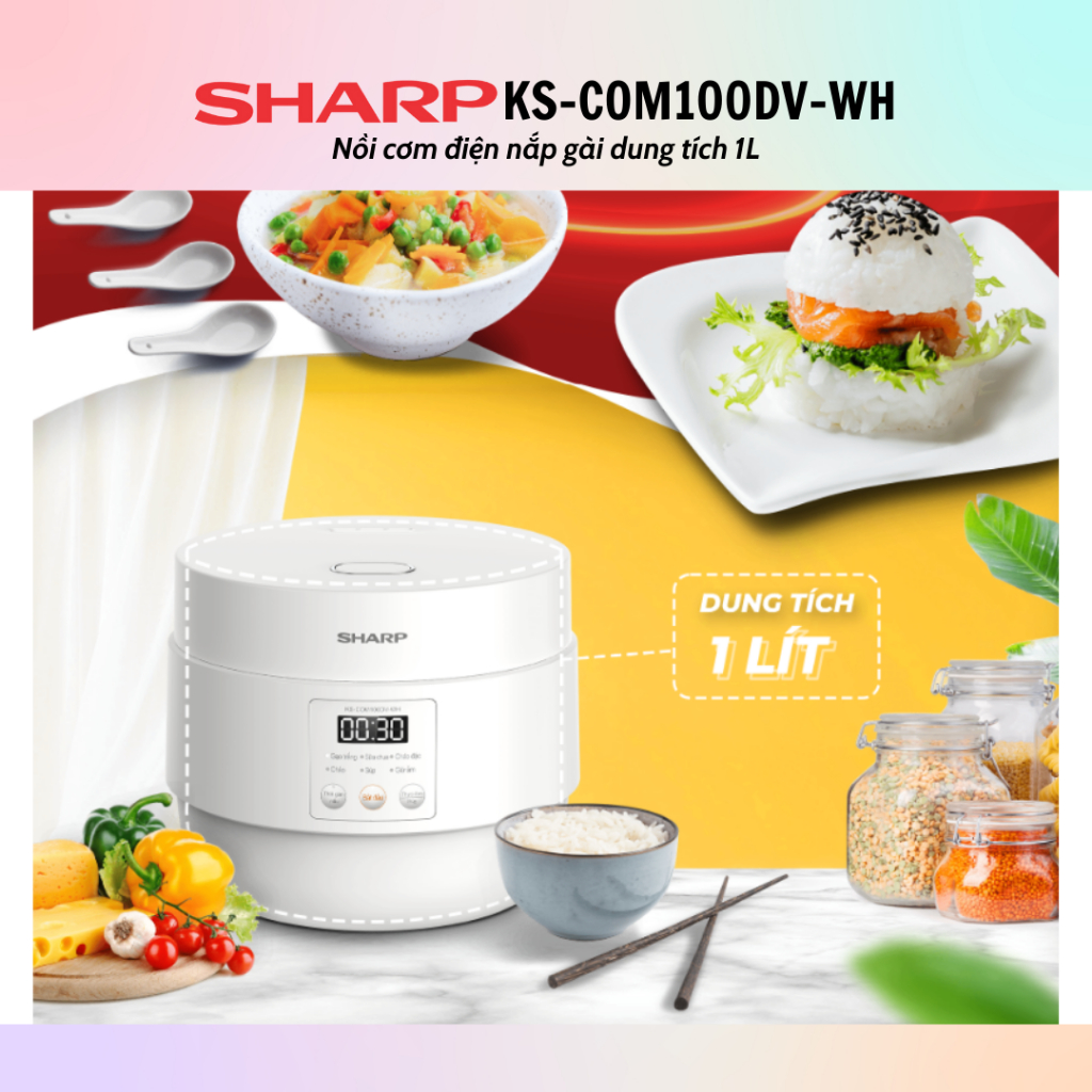 Nồi cơm điện tử Sharp KS-COM100DV-WH (Dung tích 1L) - Hàng Chính Hãng