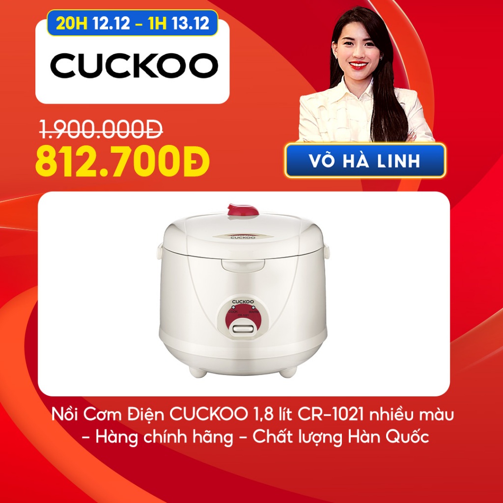 [Chỉ còn 813K sau khi áp voucher]Nồi Cơm Điện CUCKOO 1,8 lít CR-1021 Màu trắng - Hàng chính hãng - Chất lượng Hàn Quốc