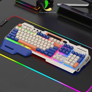 Bàn phím gaming XUNFOX K90 - Bàn phím chơi game thiết kế 104 phím có đèn led cầu vồng màu kèm nút điều chỉnh âm lượng
