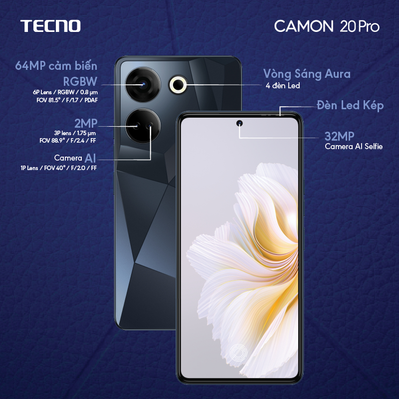 Điện thoại Tecno CAMON 20 Pro 16GB/256GB Camera 64MP+32MP |Helio G99 | 5000mAh/ 33W |6.7'' - Mimall Official