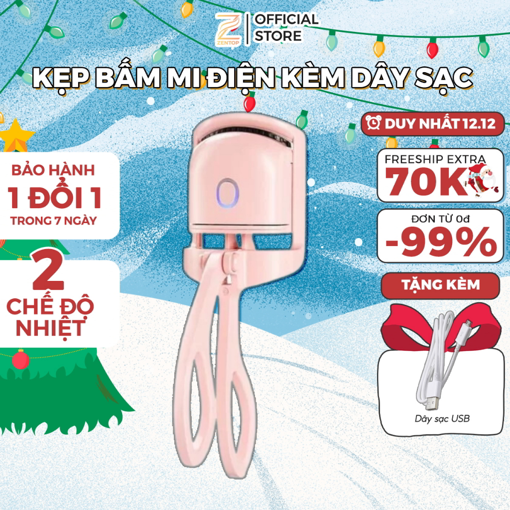 Kẹp bấm mi điện thông minh KÈM DÂY SẠC máy uốn mi điện nhỏ gọn đa năng làm cong nhanh chóng không đau ZENTOP
