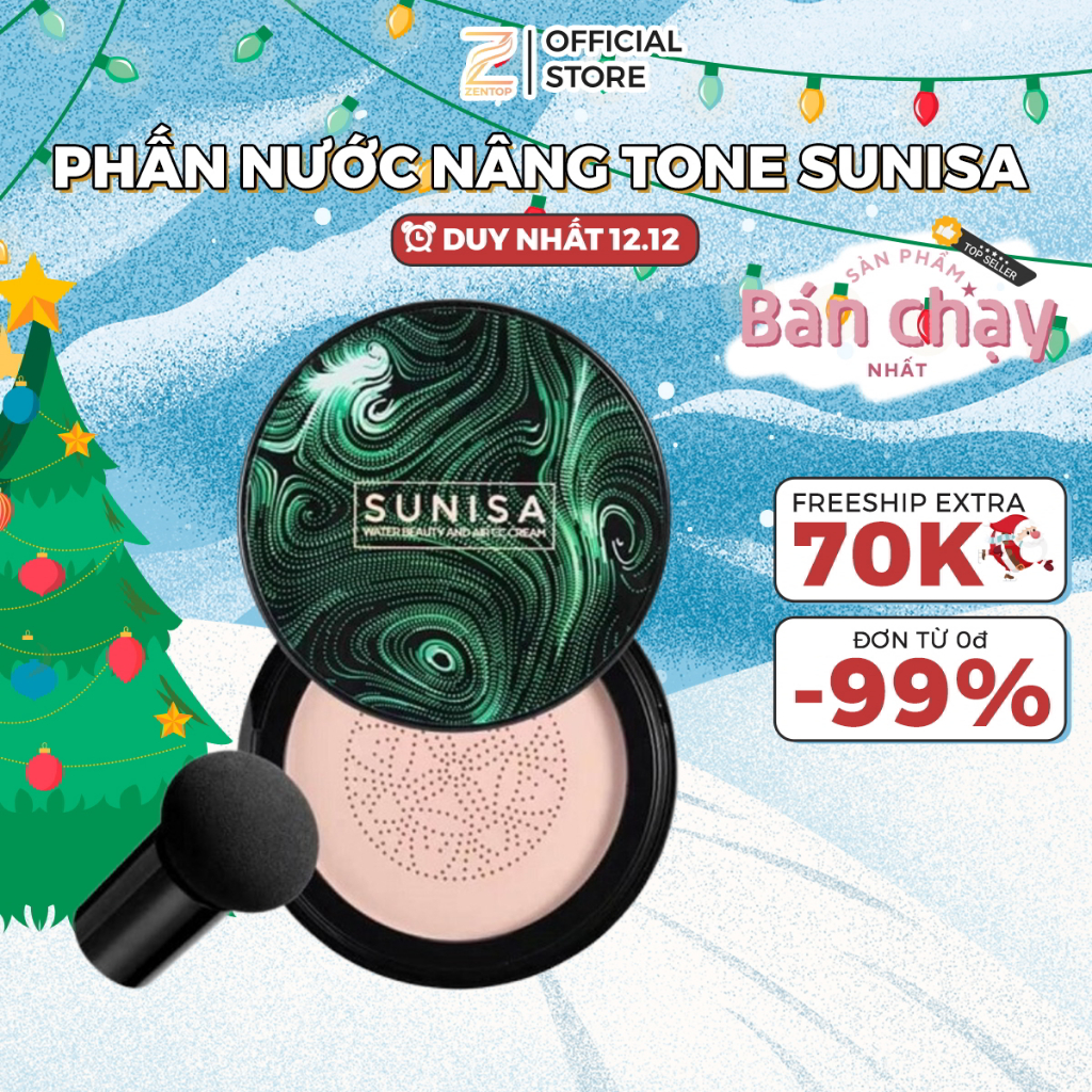 Phấn nước cao cấp Sunisa kèm mút hình nấm tán đều và dưỡng ẩm Zentop