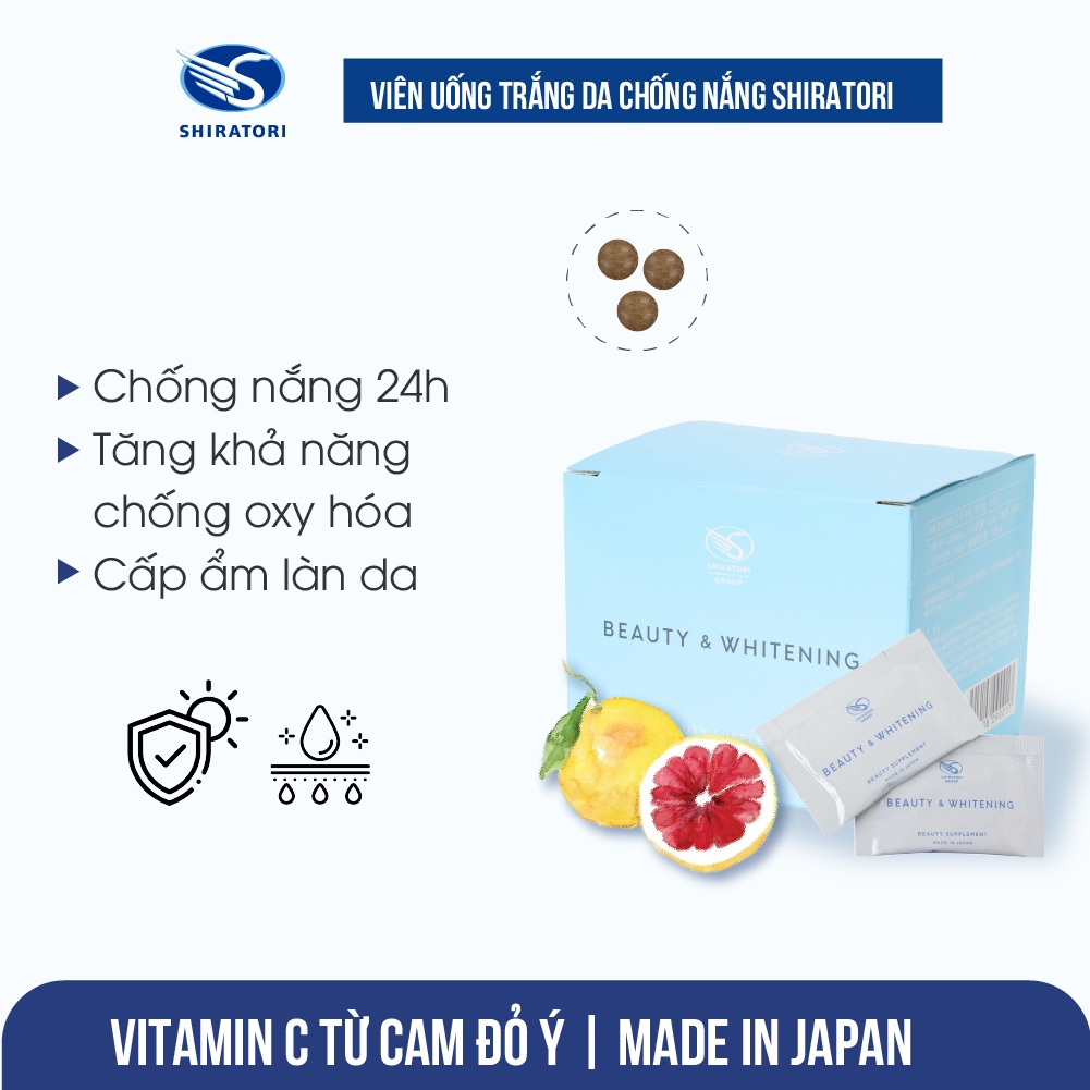 Viên Uống Chống Nắng Sáng Da, Chống Tia UV, Cải Thiện Thâm Nám - 90 Viên (Hộp 30 gói) - SHIRATORI NHẬT BẢN