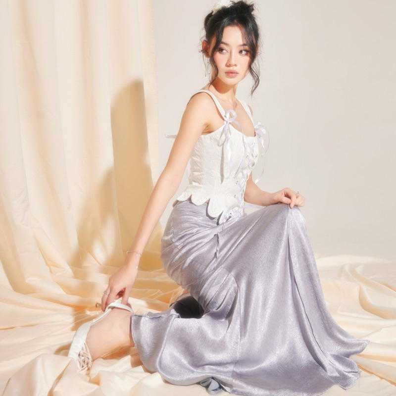 Áo corset vải gấm thắt nơ ruy băng INTO.EIGHT thiết kế