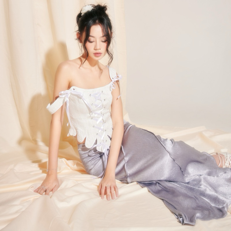 Áo corset vải gấm thắt nơ ruy băng INTO.EIGHT thiết kế