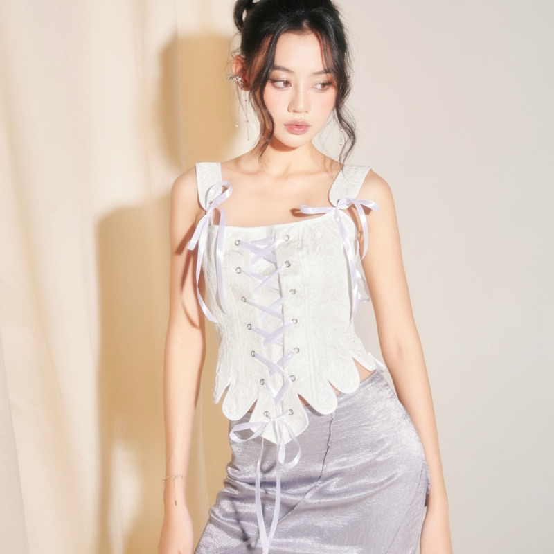 Áo corset vải gấm thắt nơ ruy băng INTO.EIGHT thiết kế