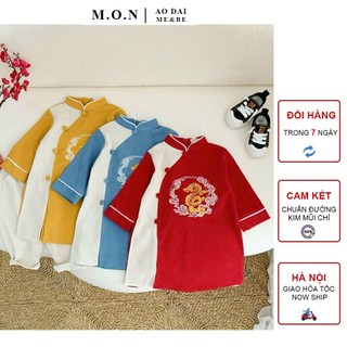 Áo dài bé trai chi long nhung text mềm mịn