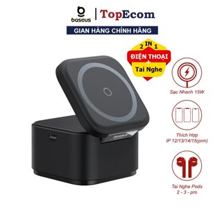 Đế Sạc Không Dây 15w Baseus MagPro 2-in-1 Magnetic Wireless Charger Cho I-Phone 15 14 13 12 Tai Nghe Đồng Hồ Nhỏ Gọn