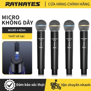 Bộ micro karaoke RAYHAYES đầu thu 4 micro sóng UHF chống hú - lọc âm tốt, Hàng chính hãng