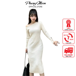  Váy len body nữ PHUONGMOON kiểu dáng lệch vai cách điệu 