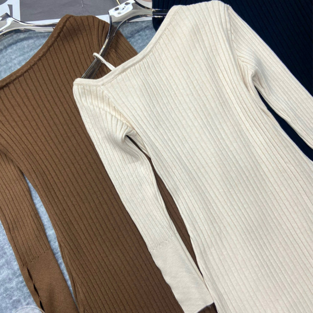 Váy len body nữ PHUONGMOON, kiểu dáng lệch vai cách điệu