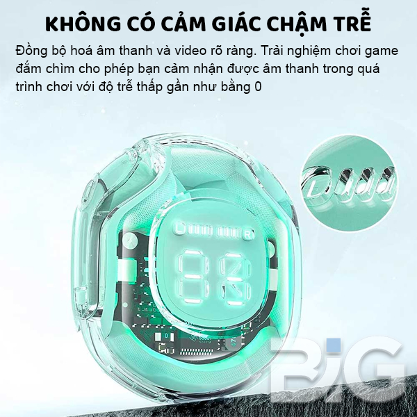 Tai nghe Bluetooth không dây Gaming Ultrapods Pro, cảm ứng vỏ trong suốt có mic đàm thoại âm thanh hifi bass mạnh