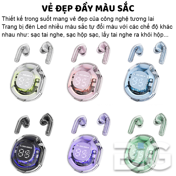 Tai nghe Bluetooth không dây Gaming Ultrapods Pro, cảm ứng vỏ trong suốt có mic đàm thoại âm thanh hifi bass mạnh