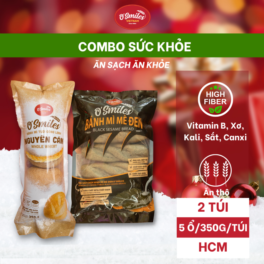 Combo SỨC KHỎE Bánh Mì Nguyên Cám Và Mè Đen 350g/túi/5 ổ OSmiles