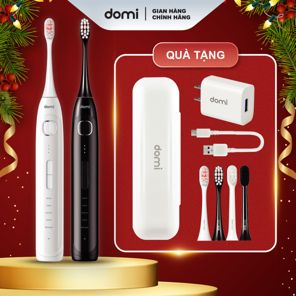 Bàn Chải Điện Domi DM02 Pro Siêu Sóng Âm, Giảm Mảng Bám, Làm Trắng Răng Chuẩn Nha Khoa