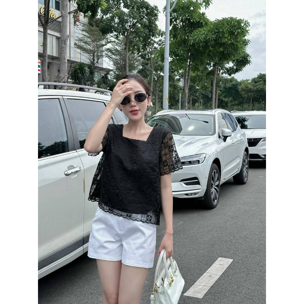 Áo ren cổ vuông tay ngắn "Yumi Shirt "EllyClothing