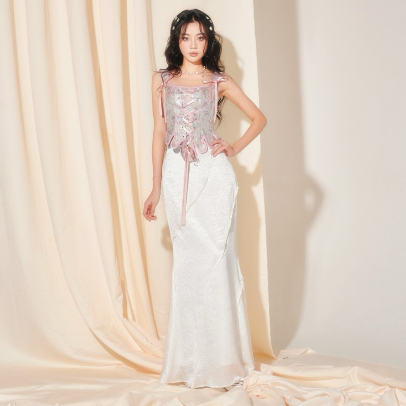 Chân váy lụa dáng dài gân nổi INTO.EIGHT thiết kế (Eve Skirt)