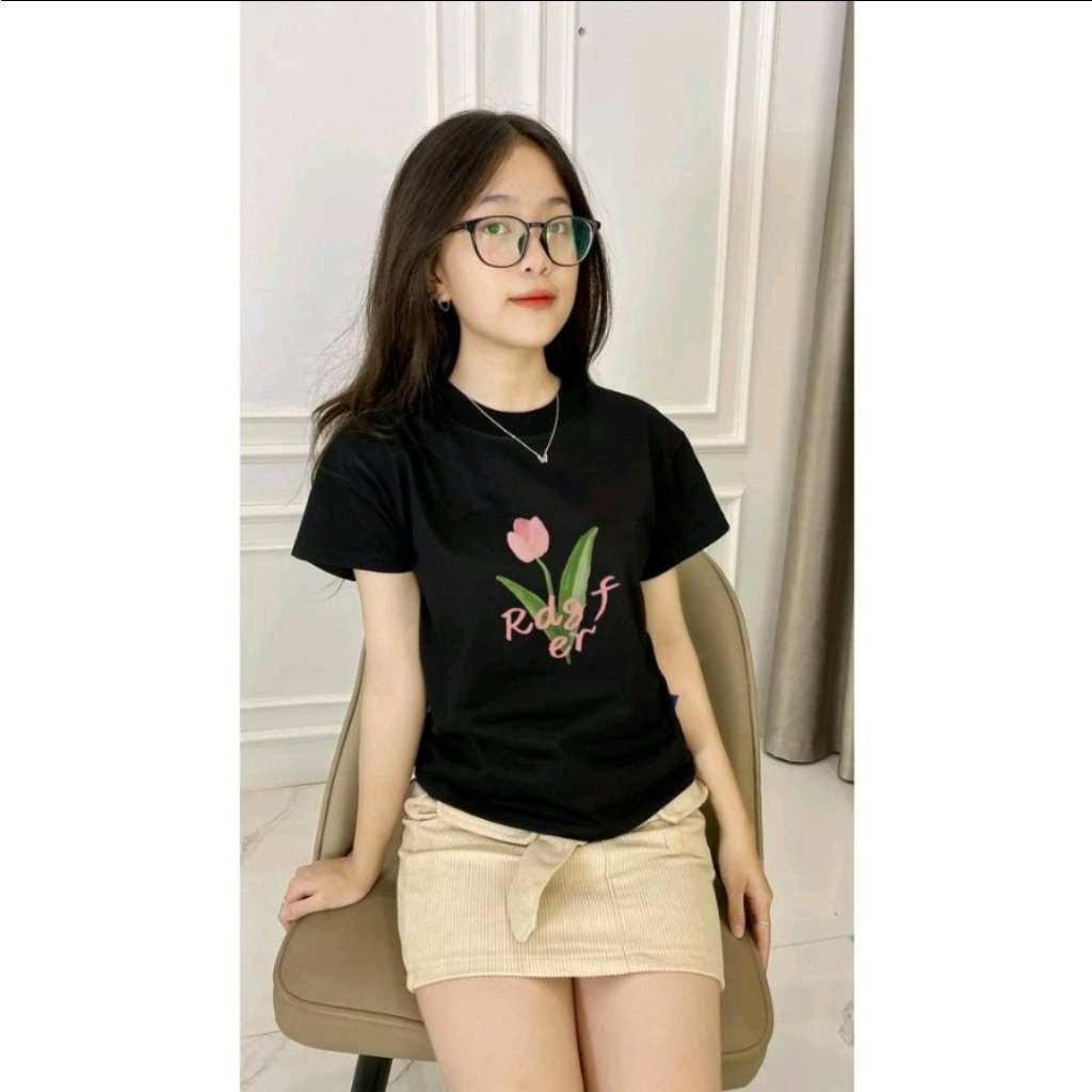 Áo Baby Tee Dáng Cọc Tay From Ôm Cổ Dệt Chất Cotton Co Dãn , Áo Baby Tee In Hình Hoa TuLip Xinh Xắn - 636