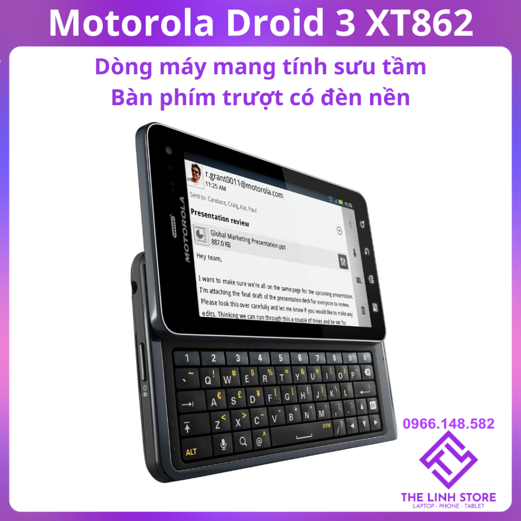 Điện thoại Motorola Droid 3 XT862 có bàn phím trượt đèn nền