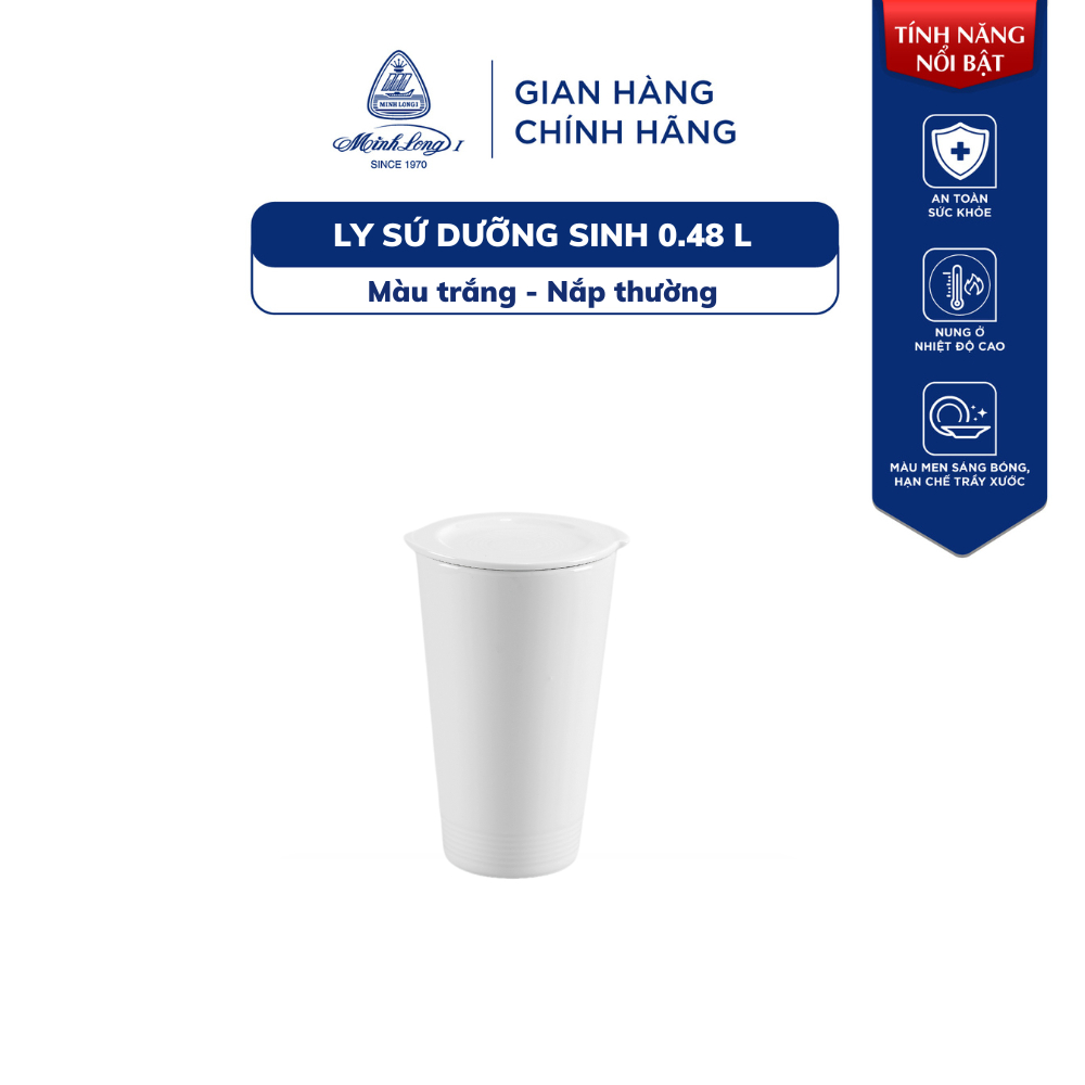 Ly Sứ Dưỡng Sinh Minh Long 0.48 L (K1) + Nắp  - Trắng